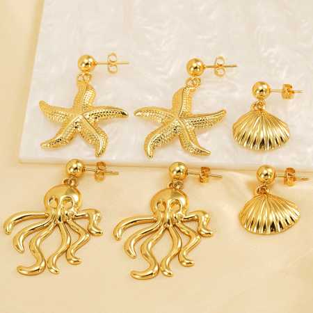 1 paire de boucles d'oreilles pendantes classiques en acier inoxydable plaqué or  pour femme