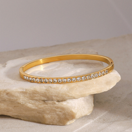 bracelet simple pour femme, série , en acier inoxydable plaqué or , avec strass