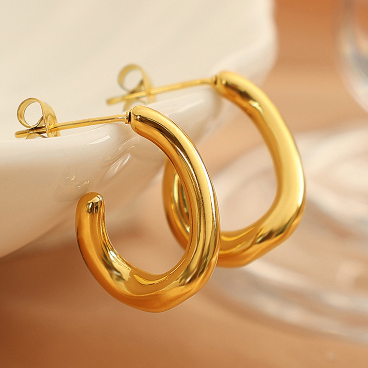 1 Paire De Boucles D'Oreilles Puces Pour Femme, Style Géométrique Simple, En Acier Inoxydable Plaqué Or. Image5