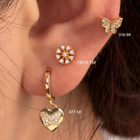 Boucles d'oreilles piercing femme Simple Series Classic Heart en cuivre sans placage, ornées de zircon.
