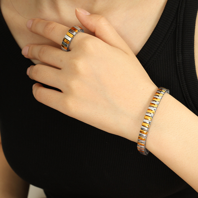 Bracelet Chaîne Pour Femme En Acier Inoxydable Plaqué Or , Style Patchwork Punk, Série Simple, 1 Pièce Image5