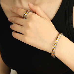 Bracelet Chaîne Pour Femme En Acier Inoxydable Plaqué Or , Style Patchwork Punk, Série Simple, 1 Pièce h5 Image5