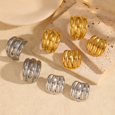 1 paire de boucles d'oreilles à tige géométriques simples en acier inoxydable plaqué or  pour femme