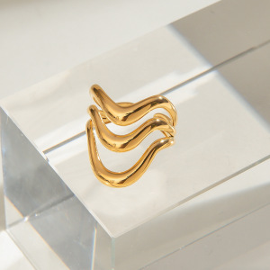 Bague Ajustable Pour Femme, Collection Simple, Style Géométrique Décontracté, En Acier Inoxydable, Couleur Or, Étanche. h5 Image6