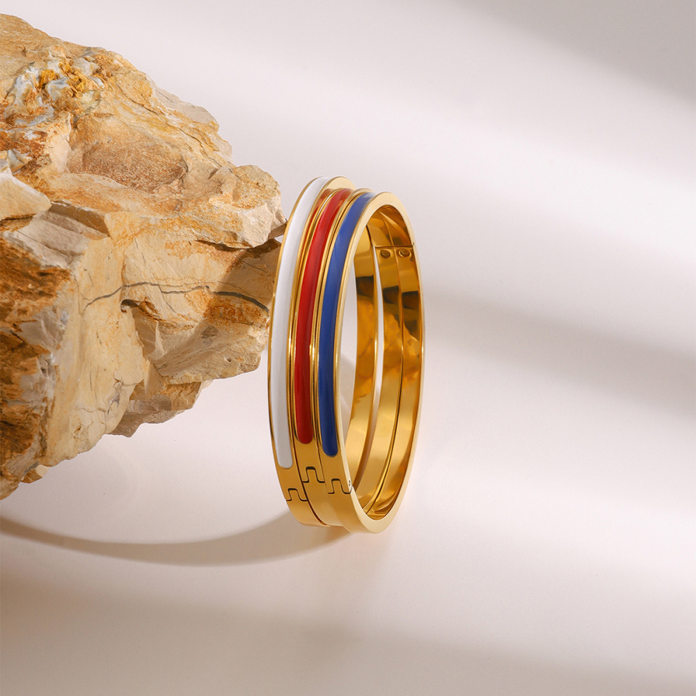 Bracelet Rond En Acier Inoxydable Plaqué Or  Pour Femme, Série Simple,  Image4