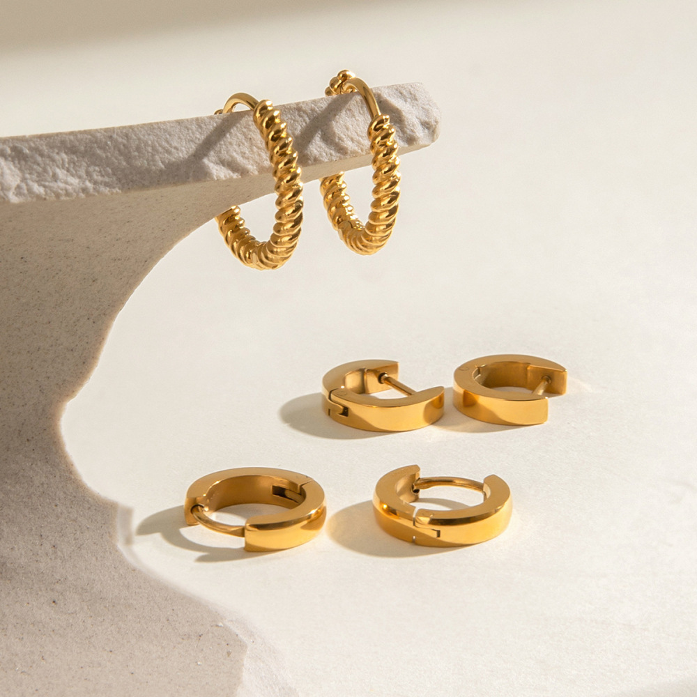 1 Paire De Boucles D'Oreilles Géométriques Rétro En Acier Inoxydable Plaqué Or Pour Femme Image4