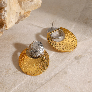 1 Paire De Boucles D'Oreilles À Tige Rondes En Acier Inoxydable Plaqué Or  Pour Femmes, Série Simple  h5 Image4