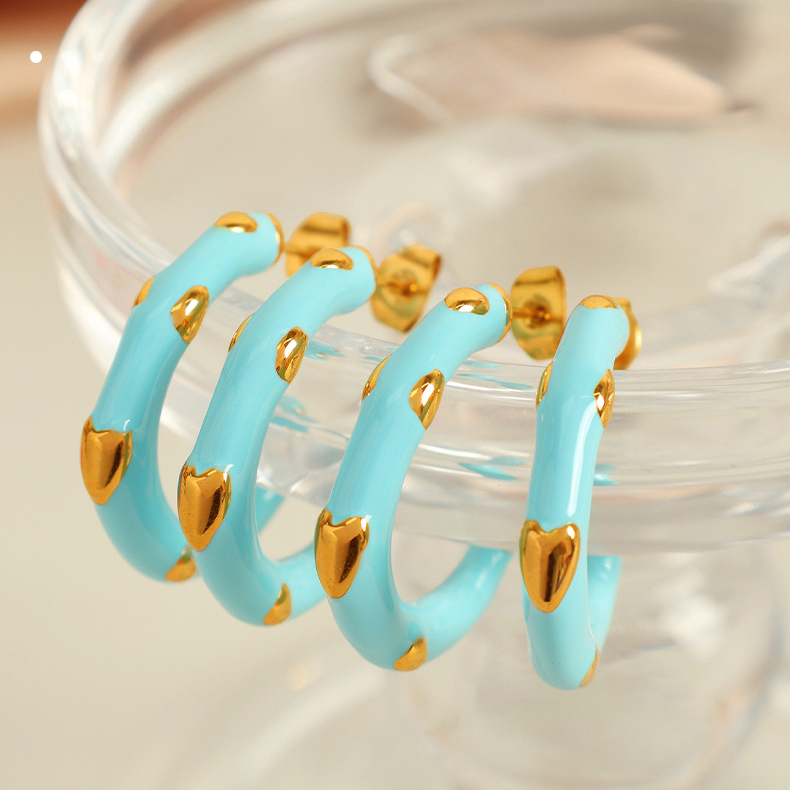 1 Paire De Boucles D'Oreilles Puces Romantiques En Forme De Cœur, En Acier Inoxydable Plaqué Or Pour Femme Image6