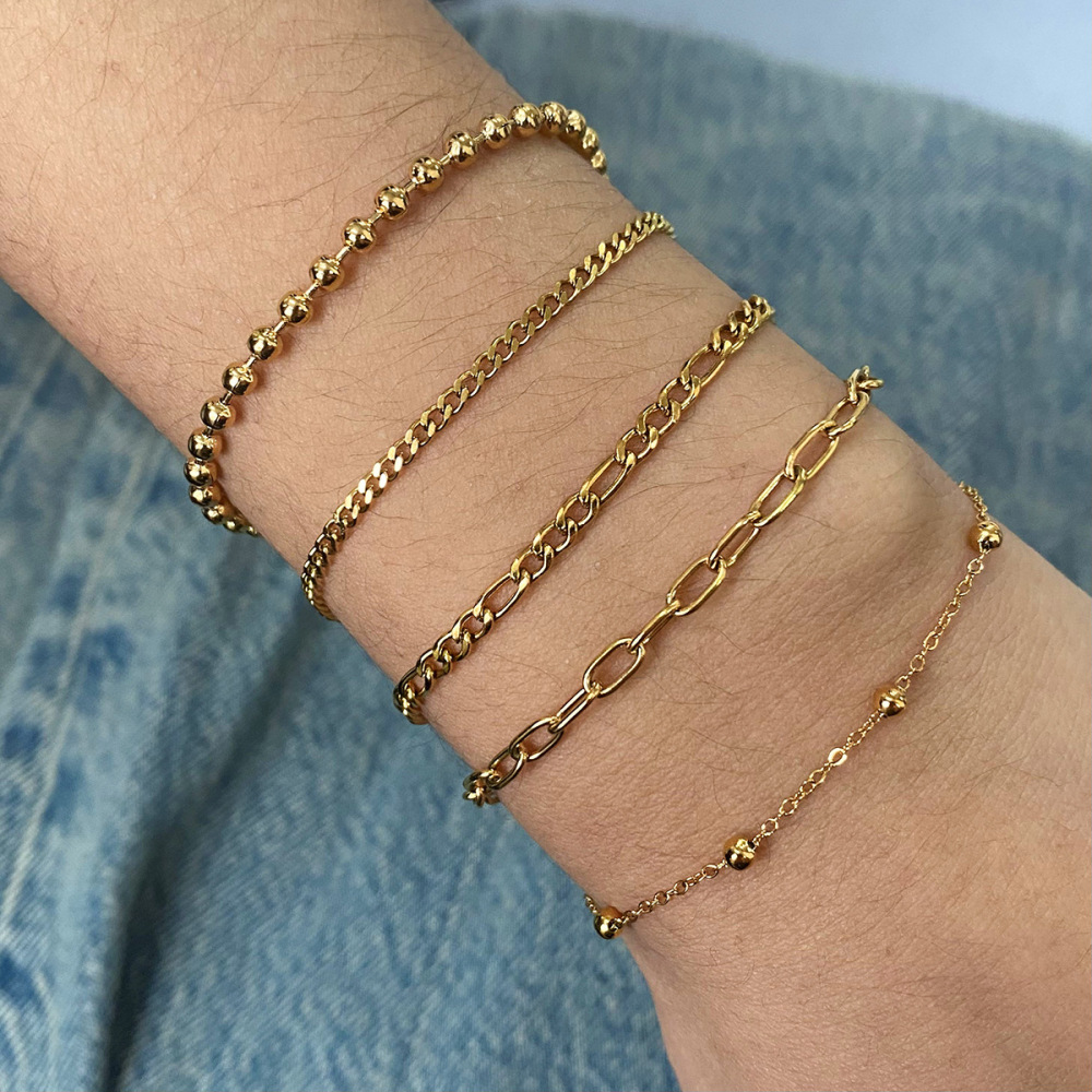 Bracelet Chaîne Pour Femme En Acier Inoxydable Plaqué Or , Série Simple  Image5