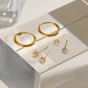 1 Paire De Boucles D'Oreilles Géométriques Classiques En Acier Inoxydable Plaqué Or Et Zircon Pour Femme h5 Image6