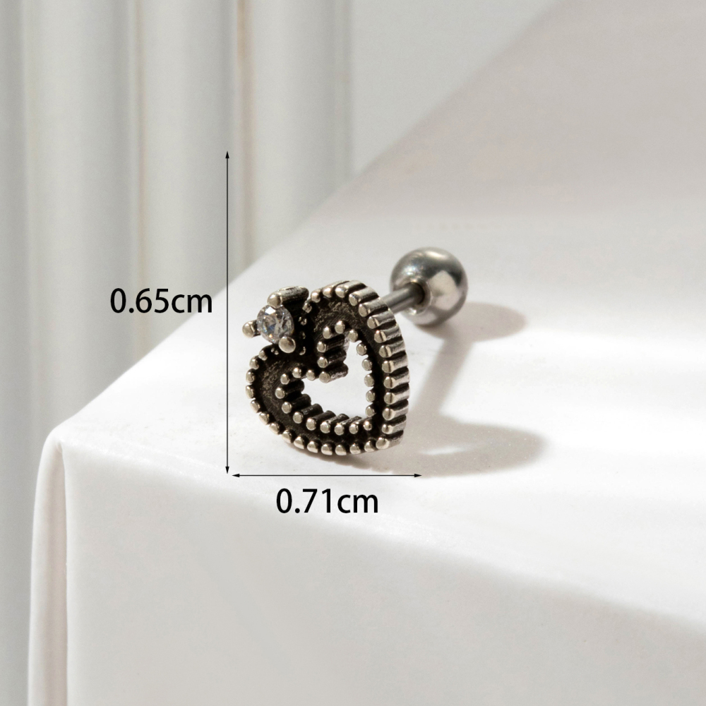 Boucles D'Oreilles Piercing Femme Simple Series Classic Heart En Acier Titane Sans Placage, Ornées De Zircon. h5Image5