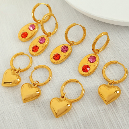 1 paire de boucles d'oreilles pendantes en forme de cœur en acier inoxydable plaqué or  pour femme 2
