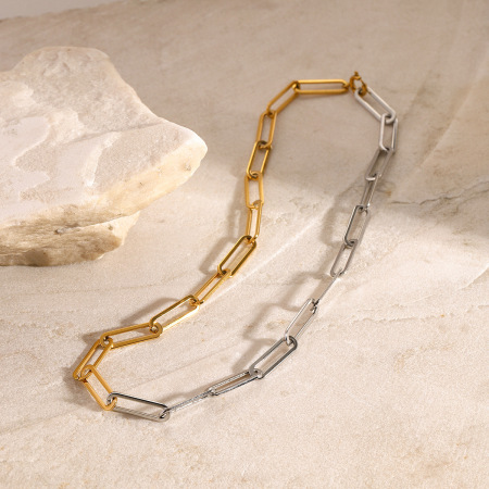 collier chaîne pour femme en acier inoxydable plaqué or , série simple daily line, 1 pièce