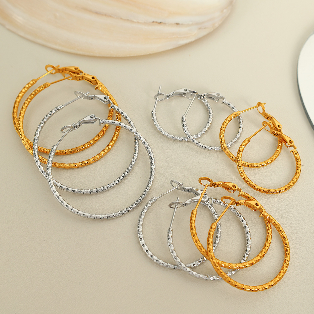 1 Paire De Boucles D'Oreilles Créoles Classiques En Acier Inoxydable Plaqué Or  Pour Femme, Série Simple Image6