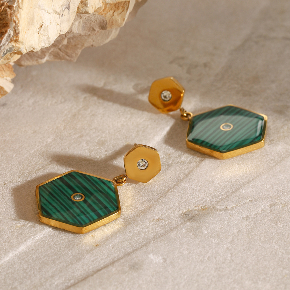 1 Paire De Boucles D'Oreilles Pendantes Élégantes En Acier Inoxydable Plaqué Or  Avec Strass Pour Femme, Série Simple Image6
