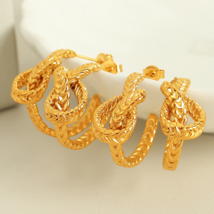 1 Paire De Boucles D'Oreilles Puces Pour Femme, Style Rétro Torsadé, En Acier Inoxydable Plaqué Or. h5 Image8
