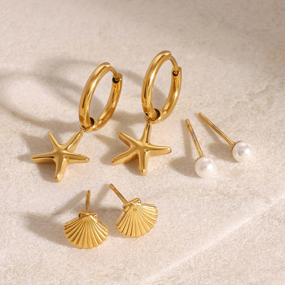 1 Paire De Boucles D'Oreilles Pour Femme, Série Romantique, Classique, En Acier Inoxydable Plaqué Or , Avec Perles Artificielles Image4
