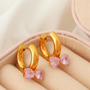 1 Paire De Boucles D'Oreilles Pendantes Pour Femme, Série Romantique, Nœud Papillon, En Acier Inoxydable Plaqué Or  Et Zircone h5 Image6