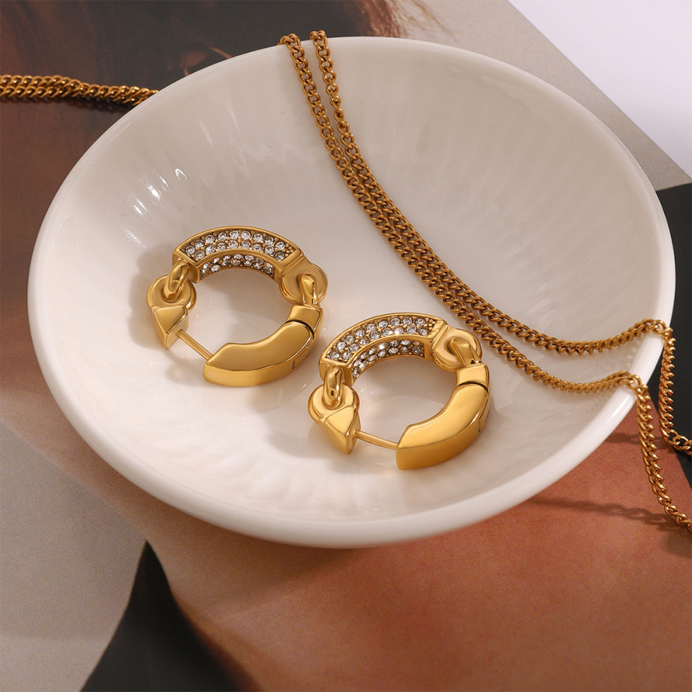 1 Paire De Boucles D'Oreilles Créoles Élégantes En Acier Inoxydable Plaqué Or  Avec Strass Pour Femme, Série Simple Image6