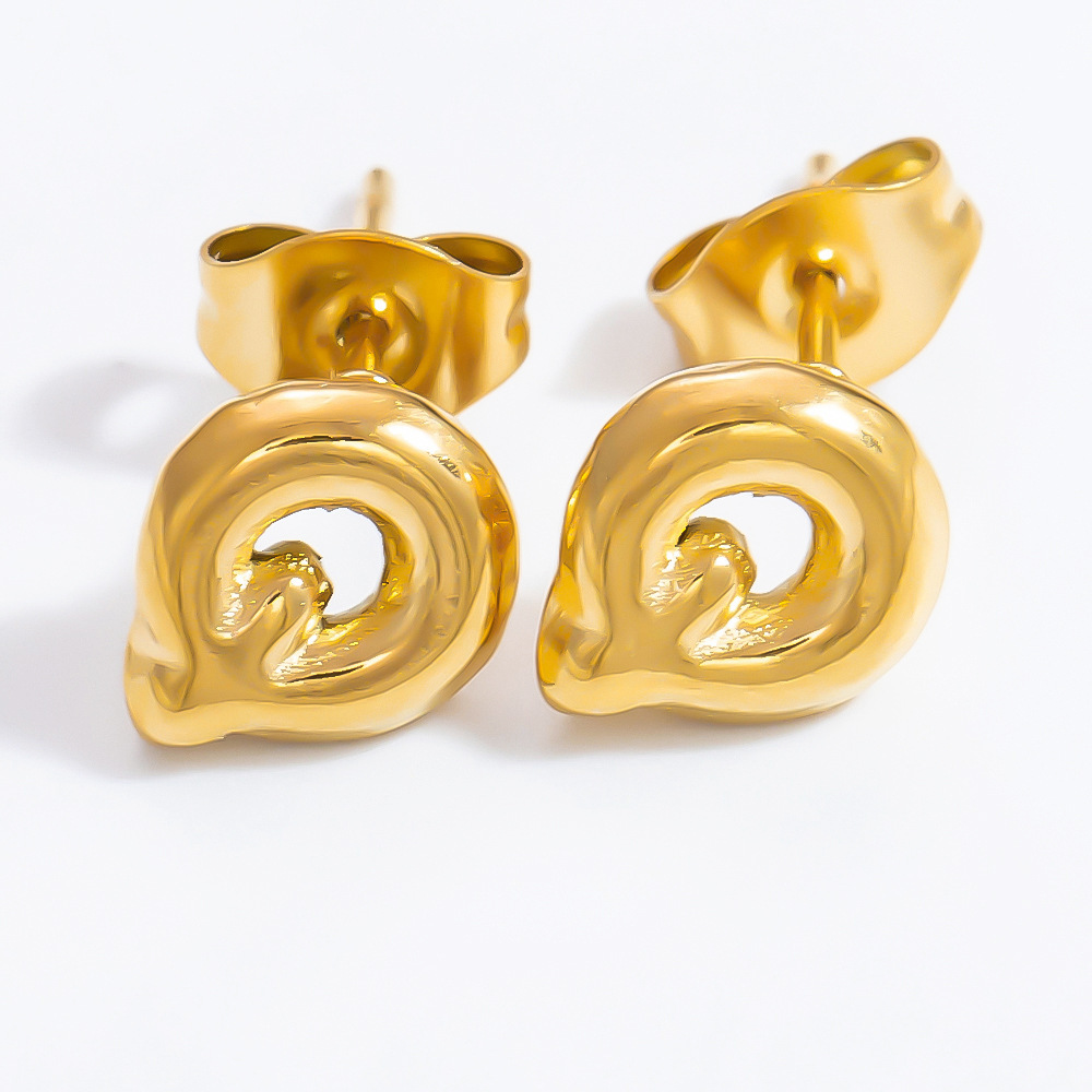 1 Paire De Boucles D'Oreilles Puces Pour Femme, Collection Simple Series, En Acier Inoxydable Étanche, Couleur Or, Avec Lettres Assorties. h5Image10