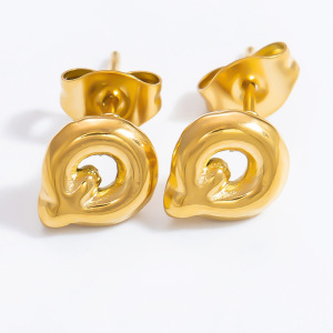 1 Paire De Boucles D'Oreilles Puces Pour Femme, Collection Simple Series, En Acier Inoxydable Étanche, Couleur Or, Avec Lettres Assorties. h5 Image10