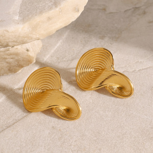 1 Paire De Boucles D'Oreilles À Tige Pour Femme En Acier Inoxydable Plaqué Or , Série Simple  h5 Image4