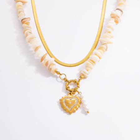 collier avec pendentif en forme de cœur en acier inoxydable plaqué or  et strass pour femme, série romantique, 1 pièce