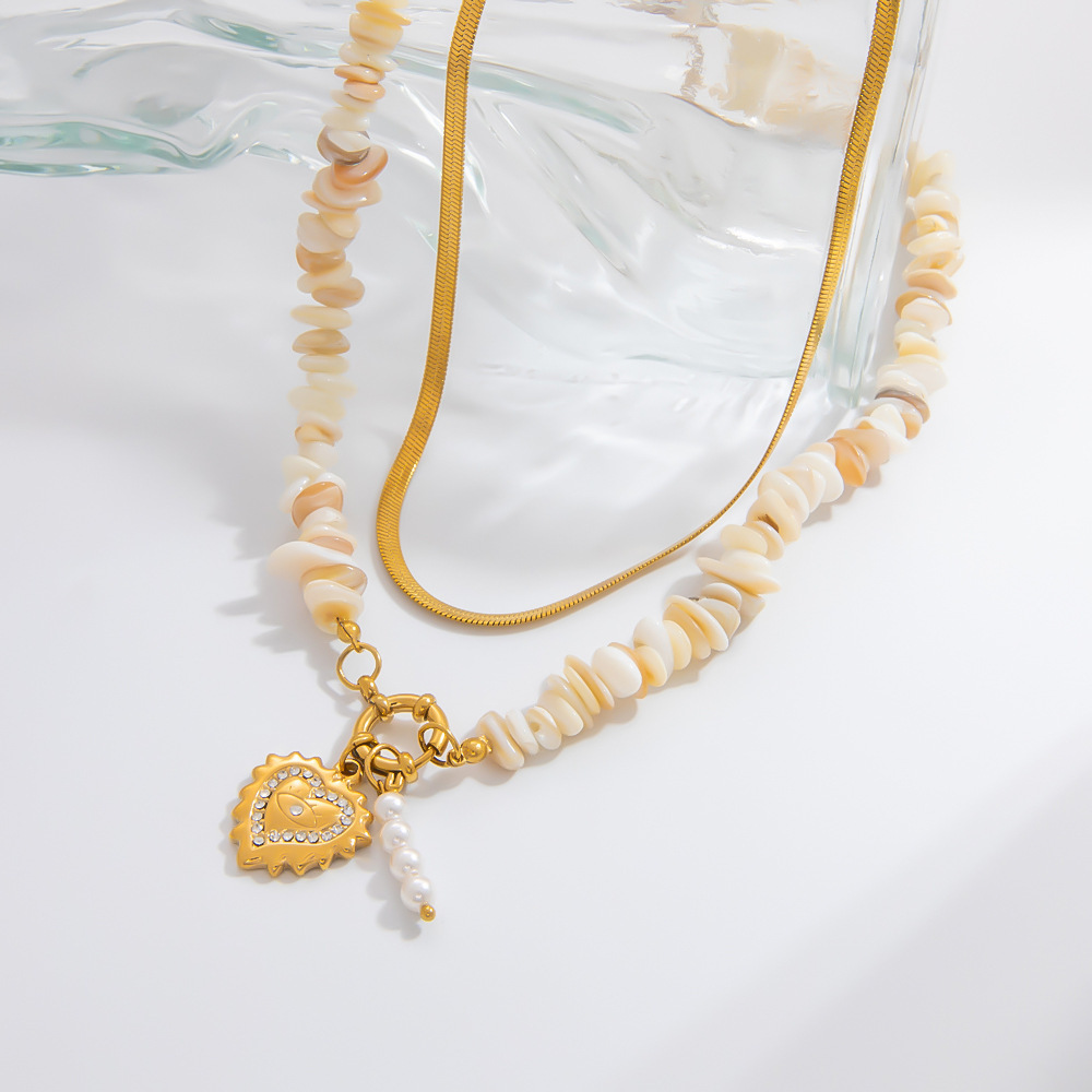 Collier Avec Pendentif En Forme De Cœur En Acier Inoxydable Plaqué Or  Et Strass Pour Femme, Série Romantique, 1 Pièce Image6