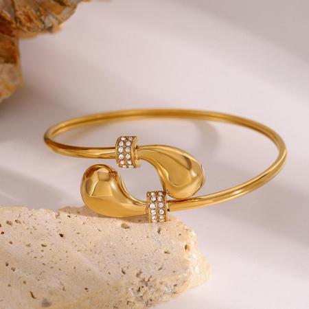bracelet simple en acier inoxydable plaqué or  avec strass pour femme, 1 pièce 2