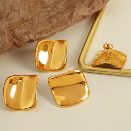 1 paire de boucles d'oreilles à tige simples en acier inoxydable plaqué or  pour femme