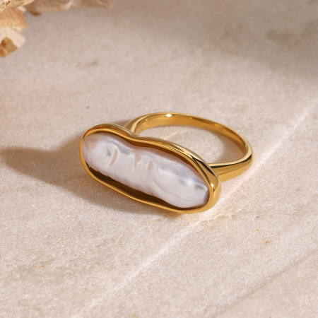 1 Paire De Bagues Simples Pour Femme, Série Classique, En Acier Inoxydable Plaqué Or , Avec Perles Artificielles