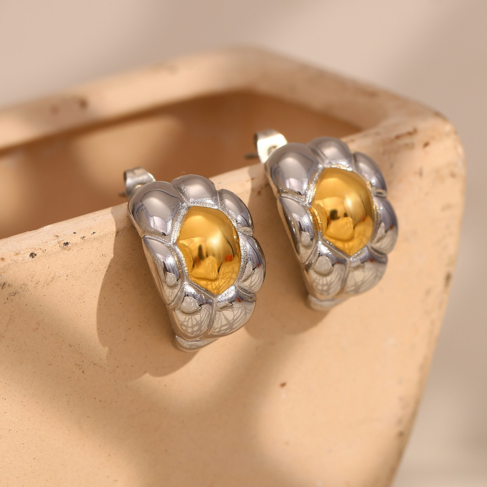 Boucles D'Oreilles Puces Pour Femme, Collection Simple Series Fashion Ol Null, En Acier Inoxydable Étanche, Couleur Or (1 Paire). Image7