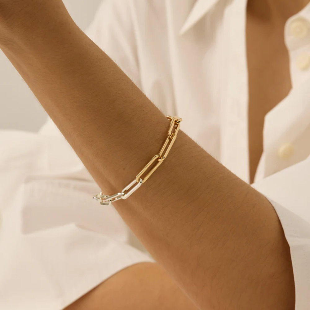 Bracelet Chaîne Pour Femme En Acier Inoxydable Plaqué Or , Série Simple Daily Line, 1 Pièce Image5