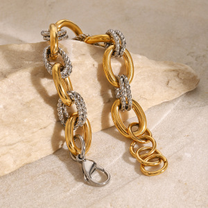 Bracelet Chaîne Pour Femme, Série Simple, Anneau Quotidien En Acier Inoxydable Plaqué Or , 1 Pièce h5 Image5
