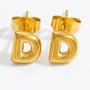 1 Paire De Boucles D'Oreilles Puces Pour Femme, Collection Simple Series, En Acier Inoxydable Étanche, Couleur Or, Avec Lettres Assorties. h5 Image7