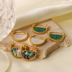 1 Paire De Boucles D'Oreilles Créoles Géométriques Quotidiennes En Acier Inoxydable Plaqué Or  Et Pierres Naturelles Pour Femmes, Série Classique h5 Image9