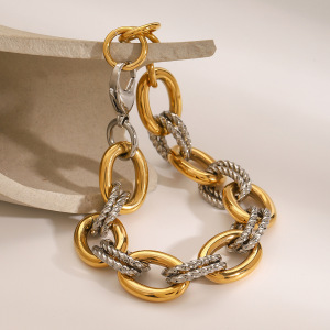 Bracelet Chaîne Pour Femme, Série Simple, Anneau Quotidien En Acier Inoxydable Plaqué Or , 1 Pièce h5 Image6