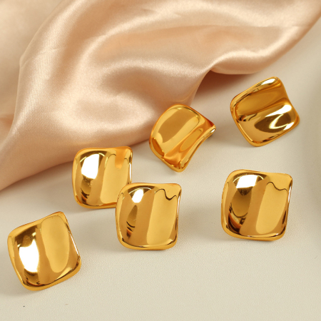 1 paire de boucles d'oreilles à tige simples en acier inoxydable plaqué or  pour femme 2