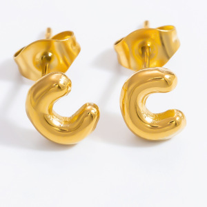 1 Paire De Boucles D'Oreilles Puces Pour Femme, Collection Simple Series, En Acier Inoxydable Étanche, Couleur Or, Avec Lettres Assorties. h5 Image6