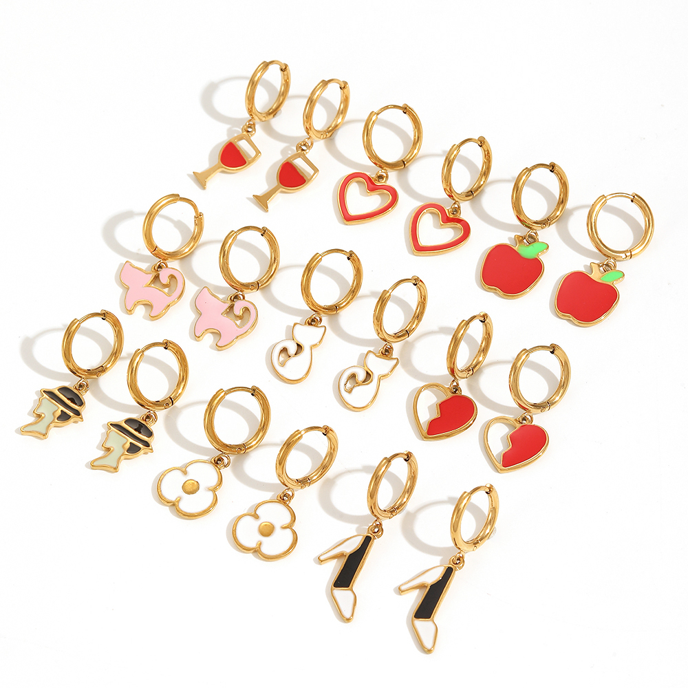 Boucles D'Oreilles Pendantes Pour Femme, Modèle Simple En Forme De Cœur, En Acier Inoxydable Plaqué Or (1 Paire). Image4