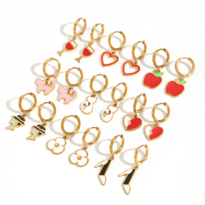 Boucles D'Oreilles Pendantes Pour Femme, Modèle Simple En Forme De Cœur, En Acier Inoxydable Plaqué Or (1 Paire). h5 Image4
