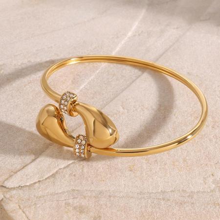 bracelet simple en acier inoxydable plaqué or  avec strass pour femme, 1 pièce