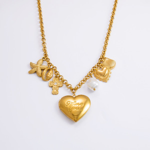 Collier Avec Pendentif En Forme De Cœur En Acier Inoxydable Plaqué Or  Pour Femme, Série Romantique, 1 Pièce h5 Image9