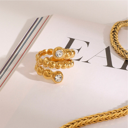 1 Paire De Bagues Simples Élégantes En Acier Inoxydable Plaqué Or  Avec Strass Pour Femme 2