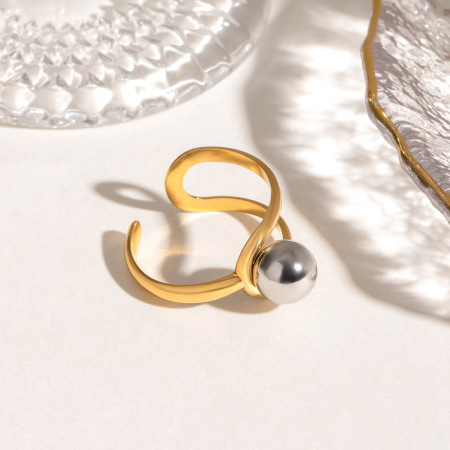 1 paire de bagues ajustables pour femme en acier inoxydable plaqué or , série simple daily line
