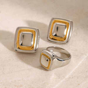 1 Paire De Boucles D'Oreilles À Tige Pour Femme En Acier Inoxydable Plaqué Or , Série Simple, Quadrilatère Simple h5 Image5