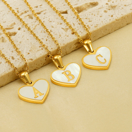 collier avec pendentif en forme de cœur, série simple, en acier titane plaqué or , pour femme
