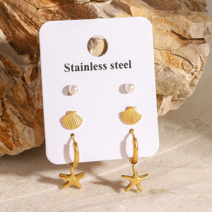 1 Paire De Boucles D'Oreilles Pour Femme, Série Romantique, Classique, En Acier Inoxydable Plaqué Or , Avec Perles Artificielles h5 Image6