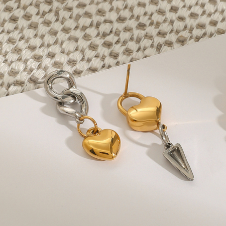 1 paire de boucles d'oreilles pendantes pour femme, collection classique en forme de cœur, en acier inoxydable étanche, coloris or et argent.