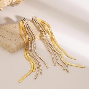 1 Paire De Boucles D'Oreilles Élégantes De La Série Classique, En Acier Inoxydable Plaqué Or Et Strass, Pour Femme, Idéales Pour Les Soirées. h5 Image6